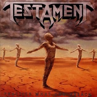 Practice What You Preach album cover: cracked, faceless human figures standing with arms outstretched on a dry orange desert under a stormy sky